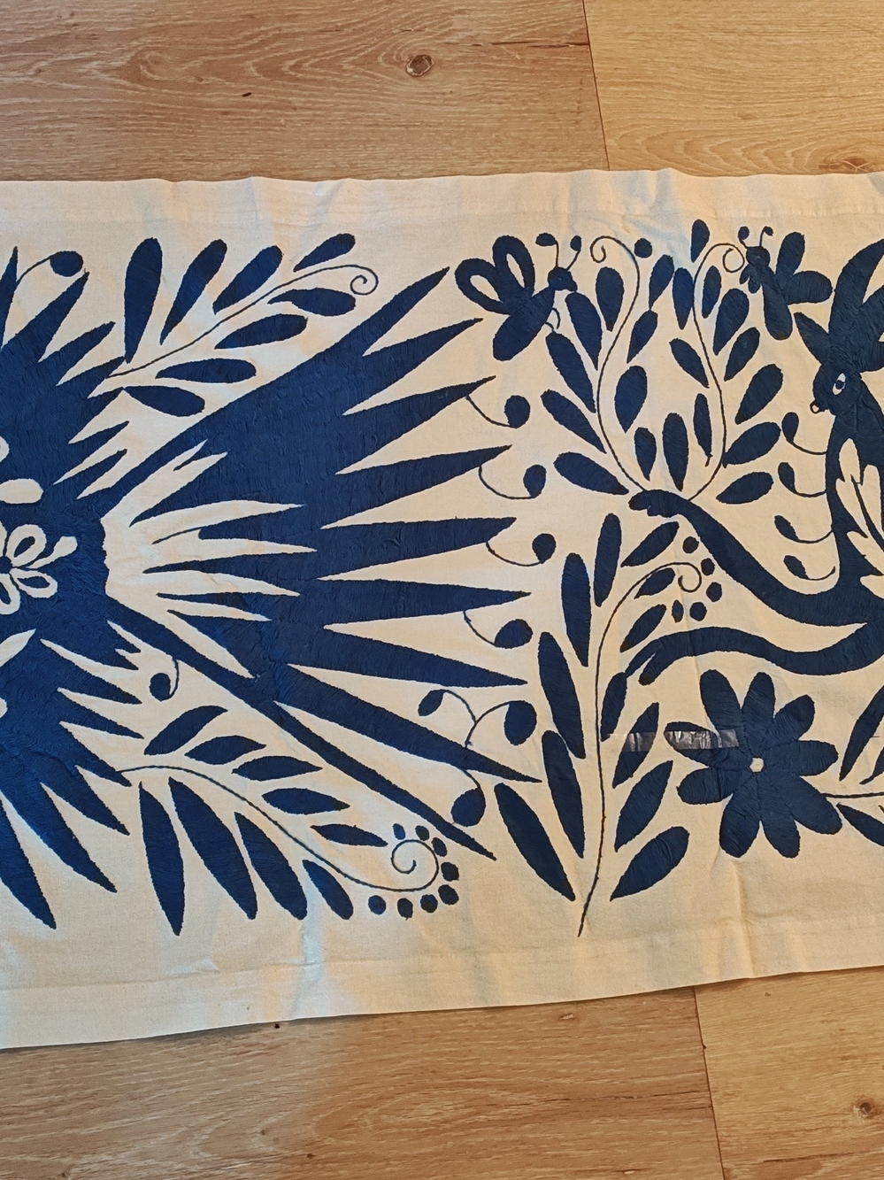 Mexican Hand Embroidered Tapestry Table Runner . Otomi Tenango Style. Hand Made